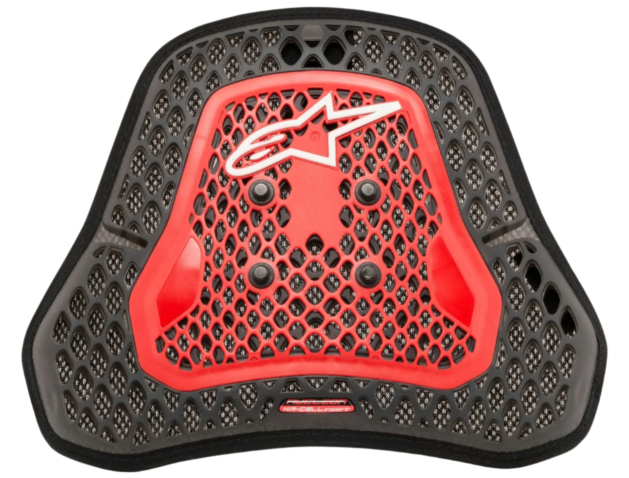 Protetor de Peito Alpinestars Nucleon KR-Cell Ci S, Vermelho Smoke Transparente e Preto, com microestrutura de células em favo de mel, quatro botões de montagem pretos, logótipo Alpinestars branco, inserto protetor ergonómico leve para motociclismo de competição e desportivo