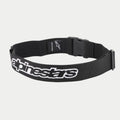 Alpinestars Pit Radio Belt, cinto utilitário técnico preto, com logótipo Alpinestars bordado a branco, fecho de fivela com clipe de plástico e material elástico em poli-tecido para uso de equipas de pit stop