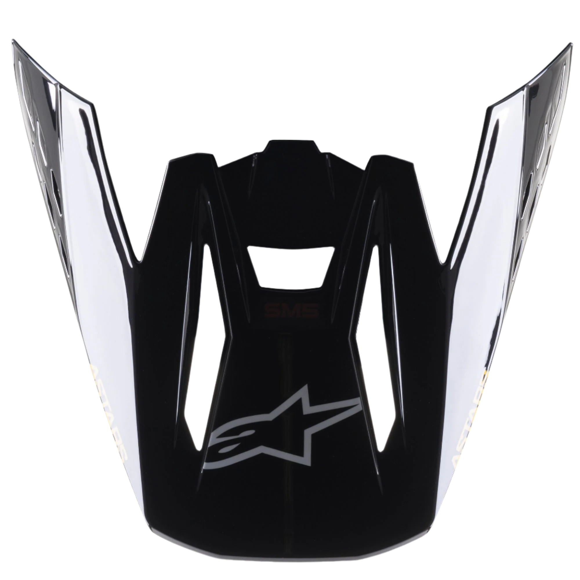 Alpinestars S-M5 Venture Helmet Visor, acessório para capacete de motocross, pala de substituição em preto brilhante com logótipo Alpinestars prateado na frente e marca branca nos lados, plástico durável com acabamento brilhante para corridas todo-o-terreno