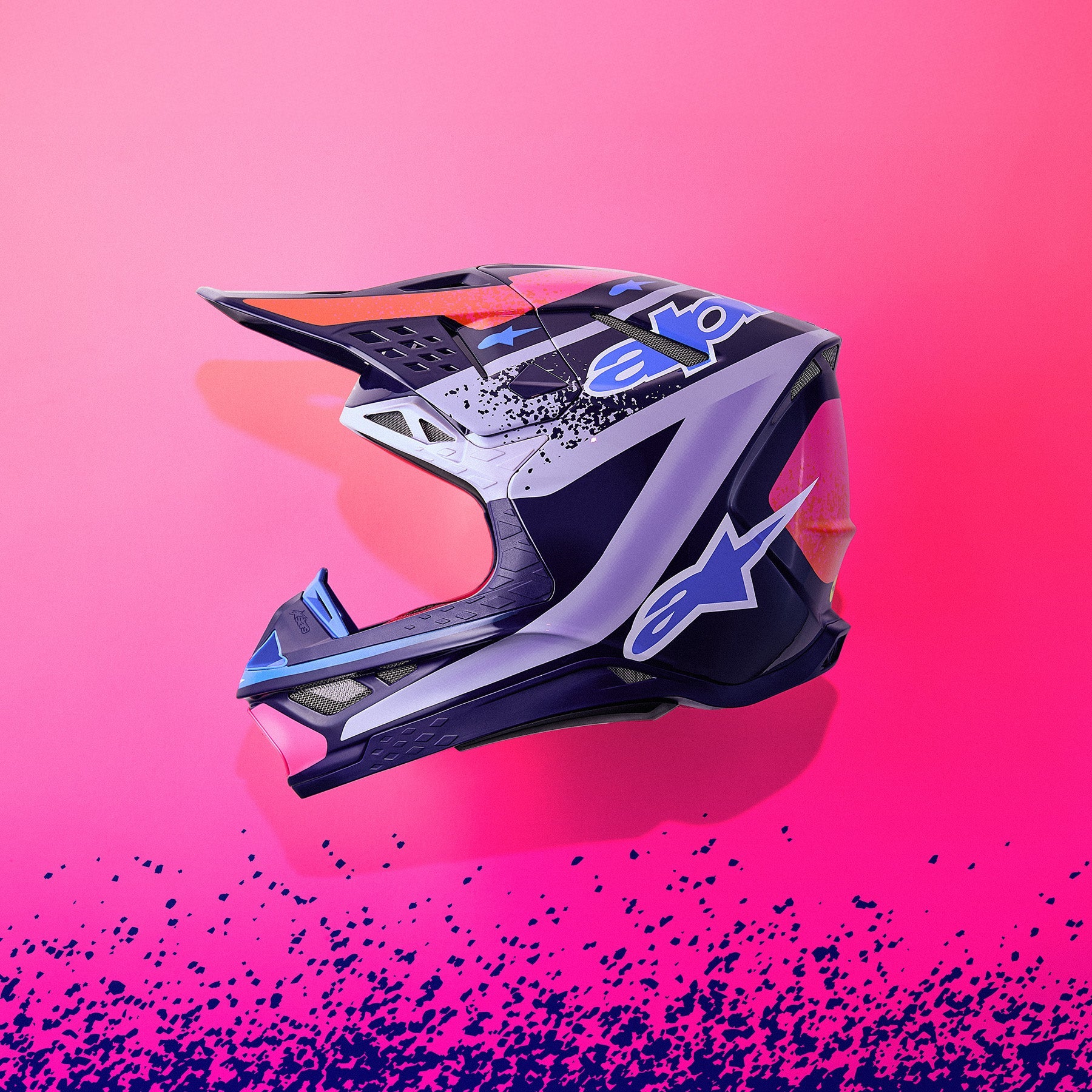 Alpinestars Limited Edition Supertech M10 Records Helmet, multicolor carbon-kevlar motocross helmet with glossy finish.
