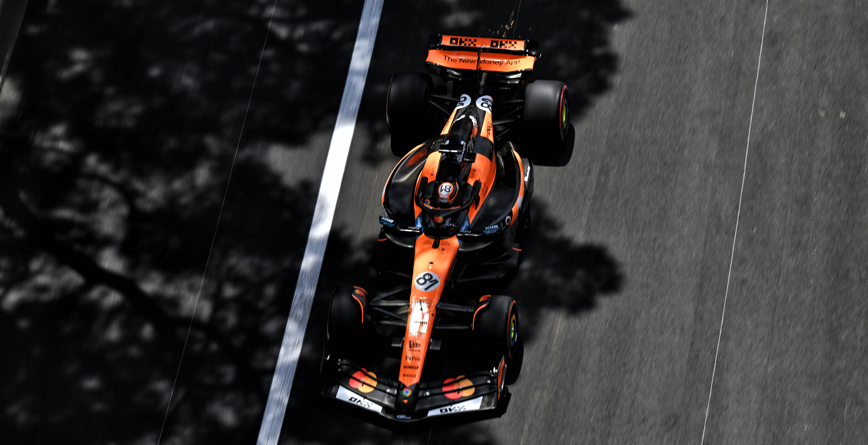 Oscar Piastri overhead shot while racing