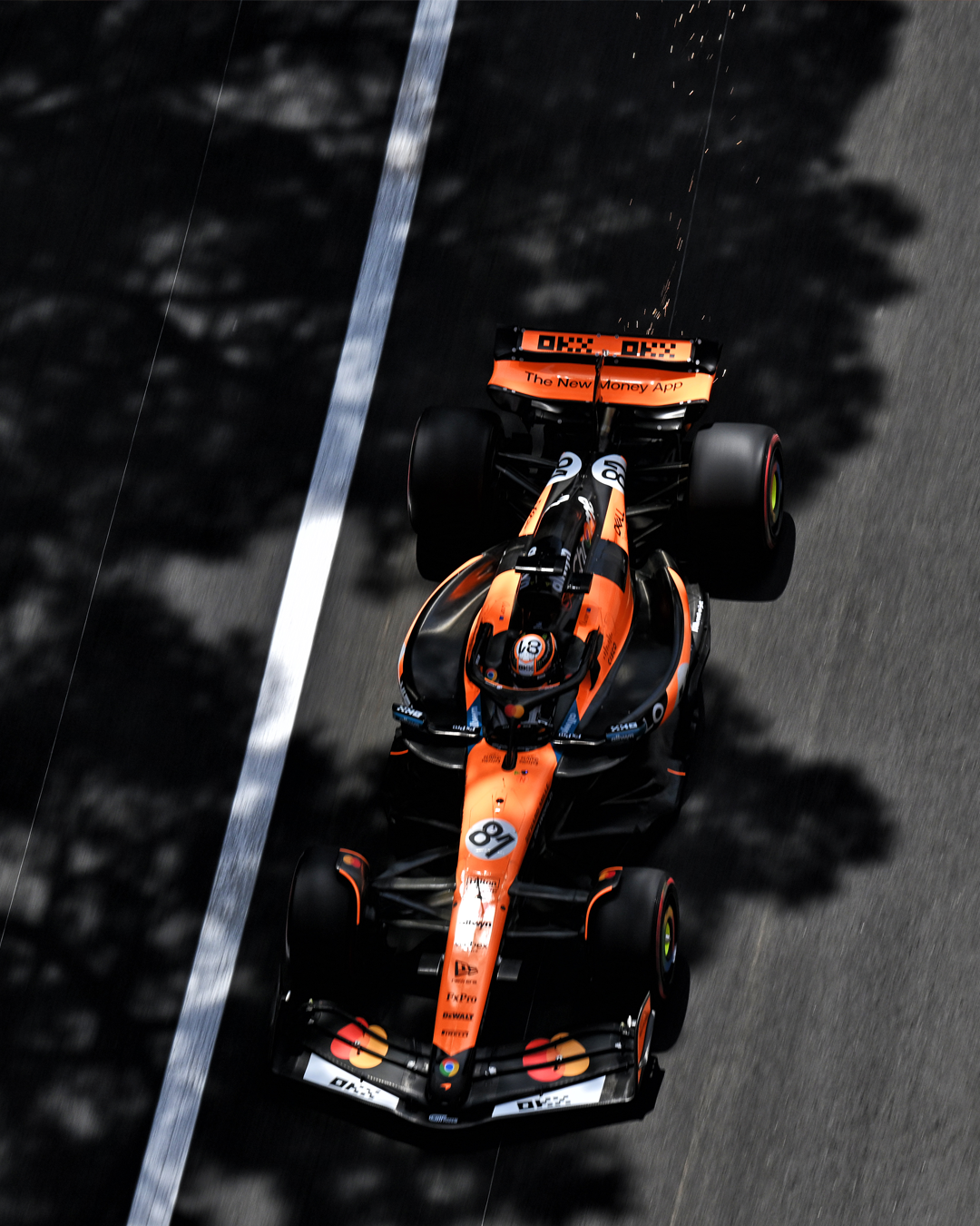 Oscar Piastri overhead shot while racing