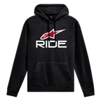 Alpinestars Camisola Com Capuz Ride 4.0, moletom preto sportswear com logótipo frontal em branco e vermelho e capuz forrado