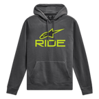 Alpinestars Sweatshirt Com Capuz Ride V 3, sweatshirt cinzenta escura com logótipo Ride verde limão na frente e cordões a condizer, sportswear fleece
