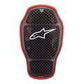 Alpinestars Nucleon KR-1 Cell i Back Protector, Transparent Smoke Red, estrutura celular em favo de mel preta com contorno exterior vermelho, logótipo Alpinestars branco, forma ergonómica curva para proteção de costas ventilada para motociclismo