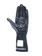 Luvas de Karting Alpinestars Tech-1 K V3, Preto Antracite, vista da palma com impressão de silicone de alta aderência, palma em camurça sintética, punho de manopla com pulso elástico e logótipo branco, equipamento de desporto motorizado profissional