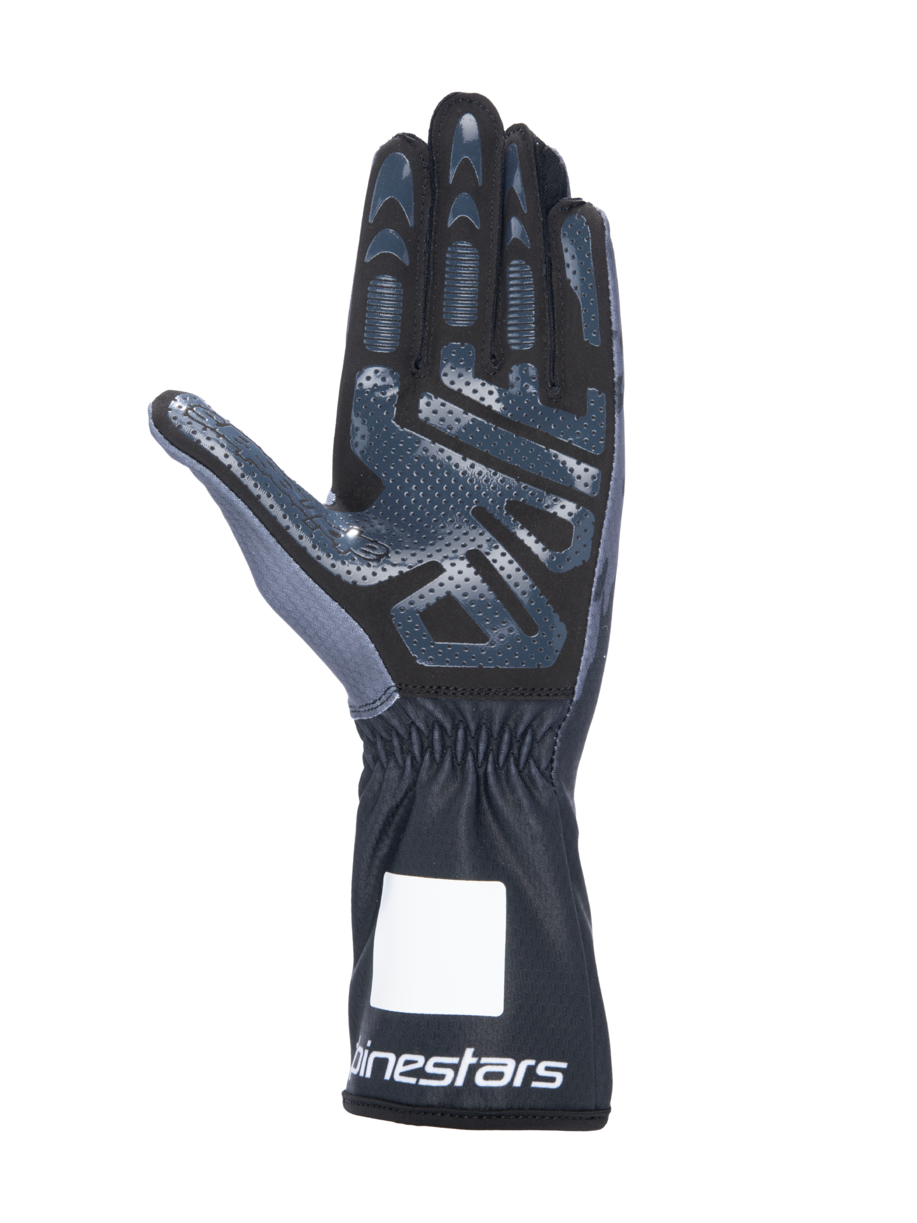 Luvas de Karting Alpinestars Tech-1 K V3, Preto Antracite, vista da palma com impressão de silicone de alta aderência, palma em camurça sintética, punho de manopla com pulso elástico e logótipo branco, equipamento de desporto motorizado profissional