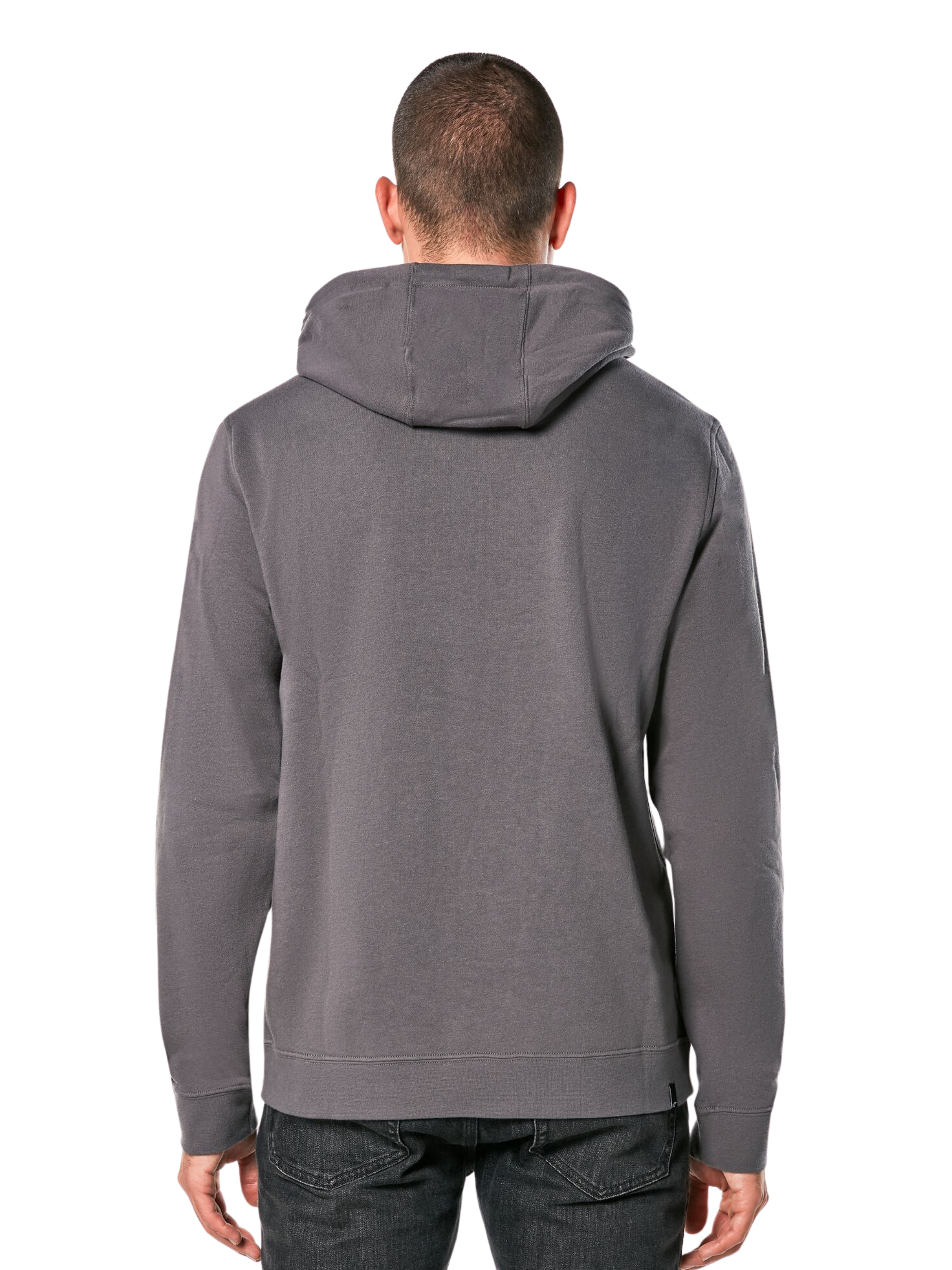 Alpinestars Ride Hoodie V 3, back view of a charcoal grey pullover hoodie, casual sportswear featuring a hooded design, long sleeves, and ribbed cuffs and hem
