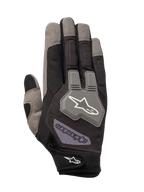 Luvas Engine Alpinestars, luvas de mecânico, pretas e cinzentas, construção em malha respirável, protetor de articulações em TPR cinzento com logótipo de estrela branco, tira de ajuste no pulso com marca, design durável multimaterial para trabalho de oficina e pit lane