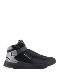 Alpinestars Speedflight Street Shoes, Motorcycle Riding Shoes, Black and Gun Metal, high-top sneaker profile featuring a textured mesh upper, lateral zip and ankle strap closure, thick black sole with white outsole details, urban riding style