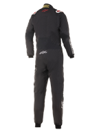 Alpinestars Hypertech Suit, fato de automobilismo, preto com detalhes em vermelho e branco, vista traseira com o logótipo da estrela vermelha na parte superior das costas, marca Hypertech na zona inferior das costas, design profissional de peça única para desportos motorizados