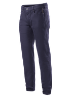 Alpinestars Copper V2 Denim Pants Short Length, calças de ganga para moto, azul-marinho, design de perna direita clássico, fecho de botão e fecho de correr, bolsos frontais com bolso para moedas, presilhas para cinto, confeção em denim resistente