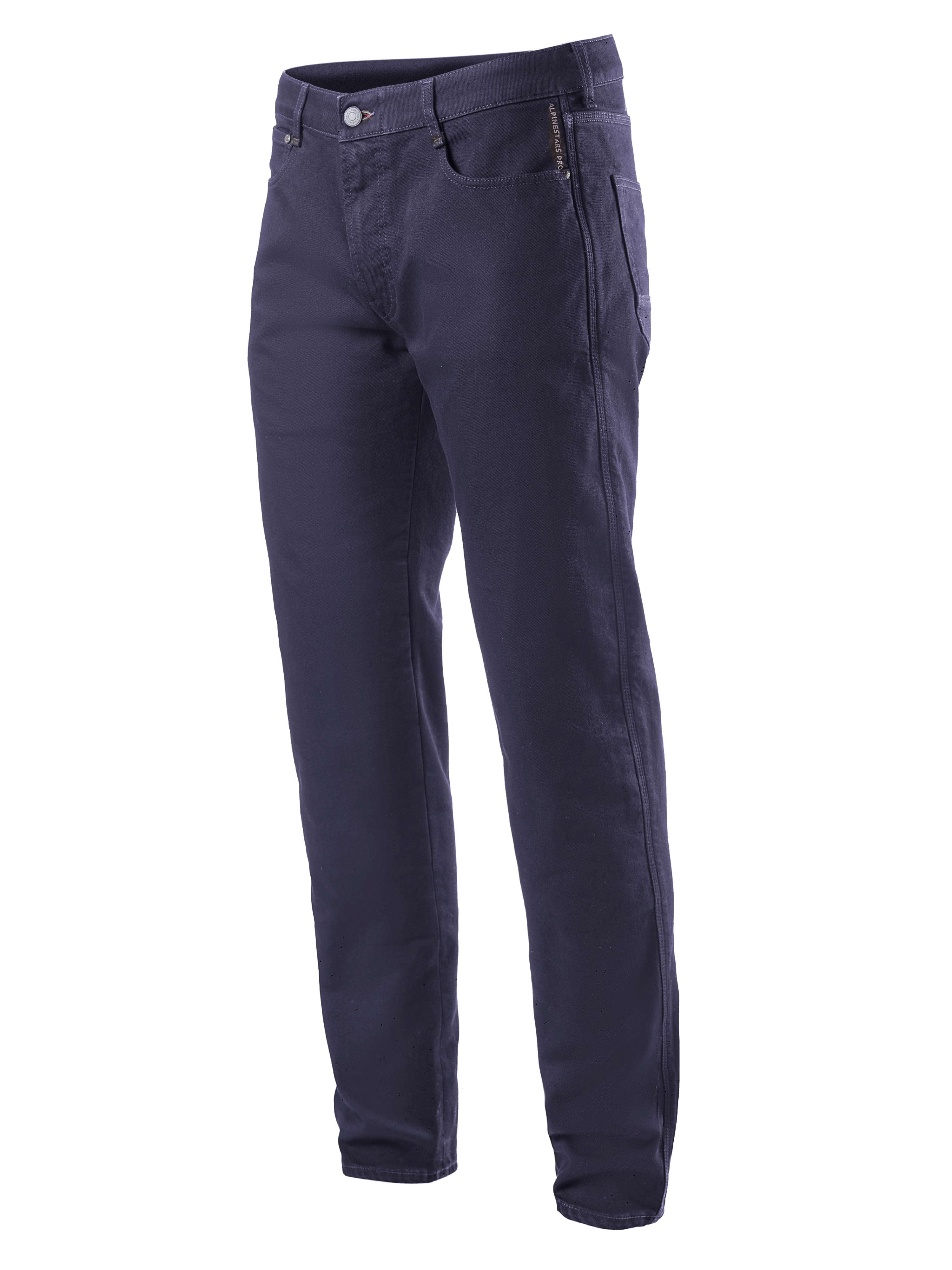 Alpinestars Copper V2 Denim Pants Short Length, calças de ganga para moto, azul-marinho, design de perna direita clássico, fecho de botão e fecho de correr, bolsos frontais com bolso para moedas, presilhas para cinto, confeção em denim resistente