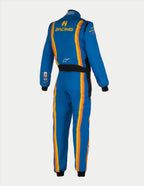 Alpinestars Tech Vision V3, macacão personalizado por medida para automobilismo, azul e laranja, em Nomex certificado FIA, vista traseira.