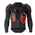 Tech-Air® Off-Road System, black and red motorcycle airbag jacket with hexagonal mesh chest panel and padded shoulders.