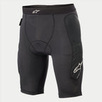 Alpinestars Youth Paragon Lite Protection Short, Cycling Protection Shorts, Black, featuring breathable mesh fabric, integrated hip padding, white Alpinestars logo on the waistband and side leg, lightweight protective under-short for MTB