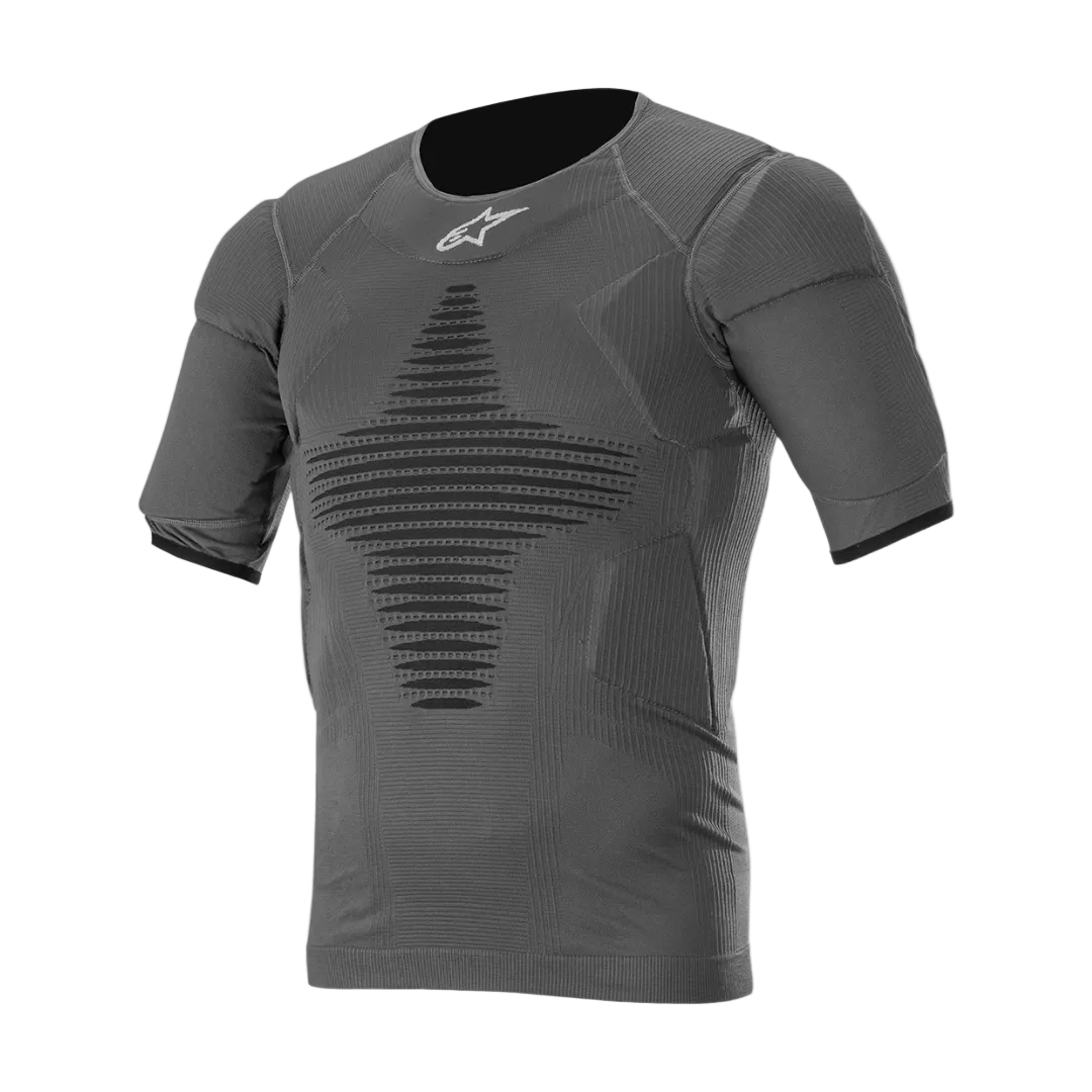 Alpinestars Top Interior Técnico Roost, roupa interior técnica de manga curta para motocross e todo-o-terreno, preto antracite, em malha respirável com zonas acolchoadas estratégicas para proteção contra detritos.