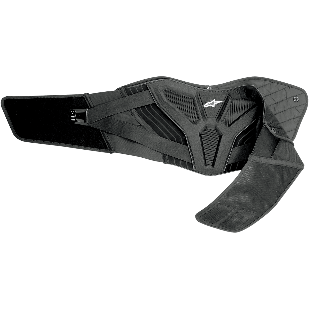 Alpinestars Touring Belt, cinto renal para motociclismo em preto, com suporte lombar ergonómico, forro térmico acolchoado, painéis em malha para ventilação, cintura elástica dupla com logótipo Astars branco, equipamento de proteção para estrada e aventura