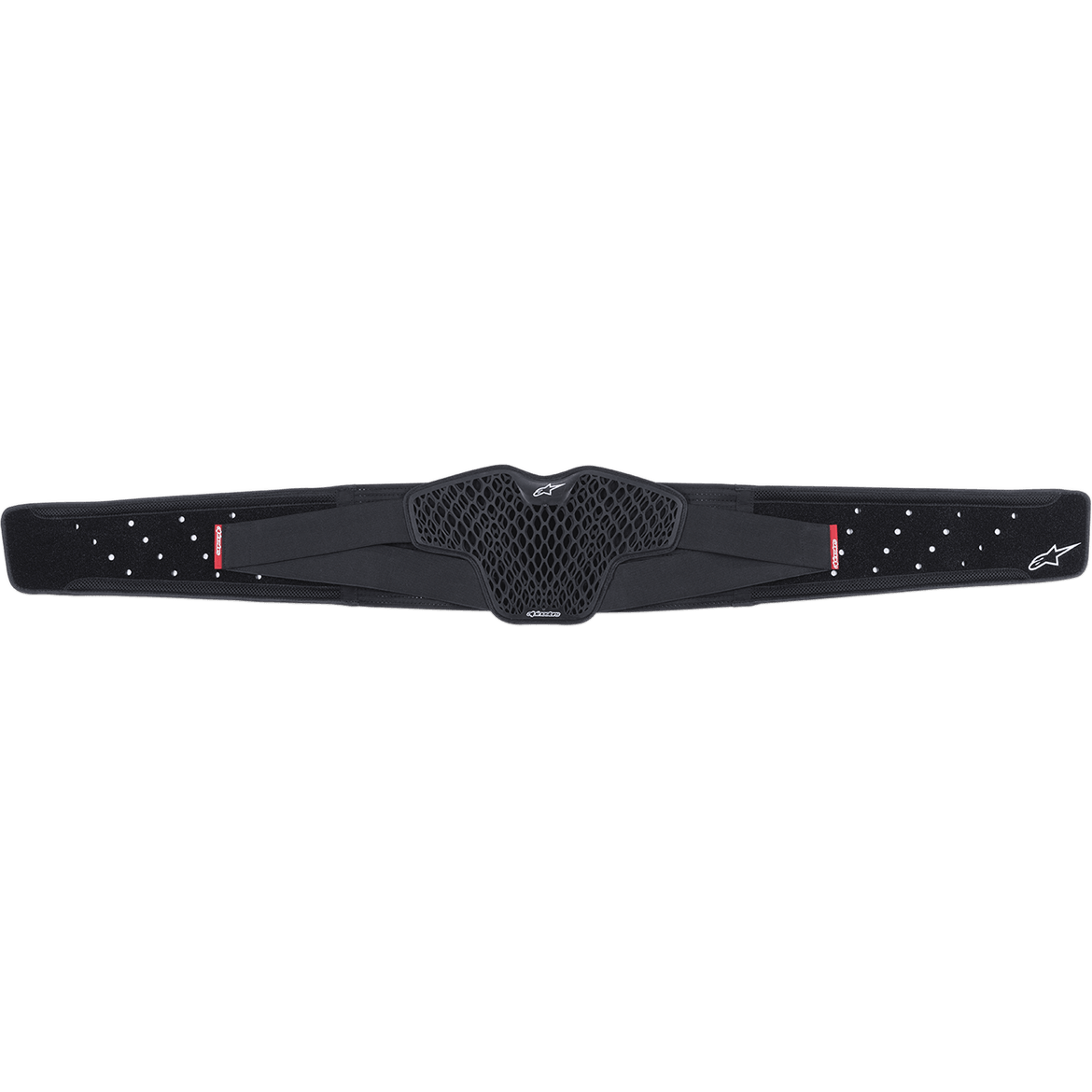 Alpinestars Youth Sequence Kidney Belt, cinto de proteção lombar para motocross, preto, com painel de ventilação central TPR CELL em favo de mel, tiras elásticas perfuradas com etiquetas vermelhas e logótipos brancos, suporte lombar ergonómico para jovens pilotos de motocross