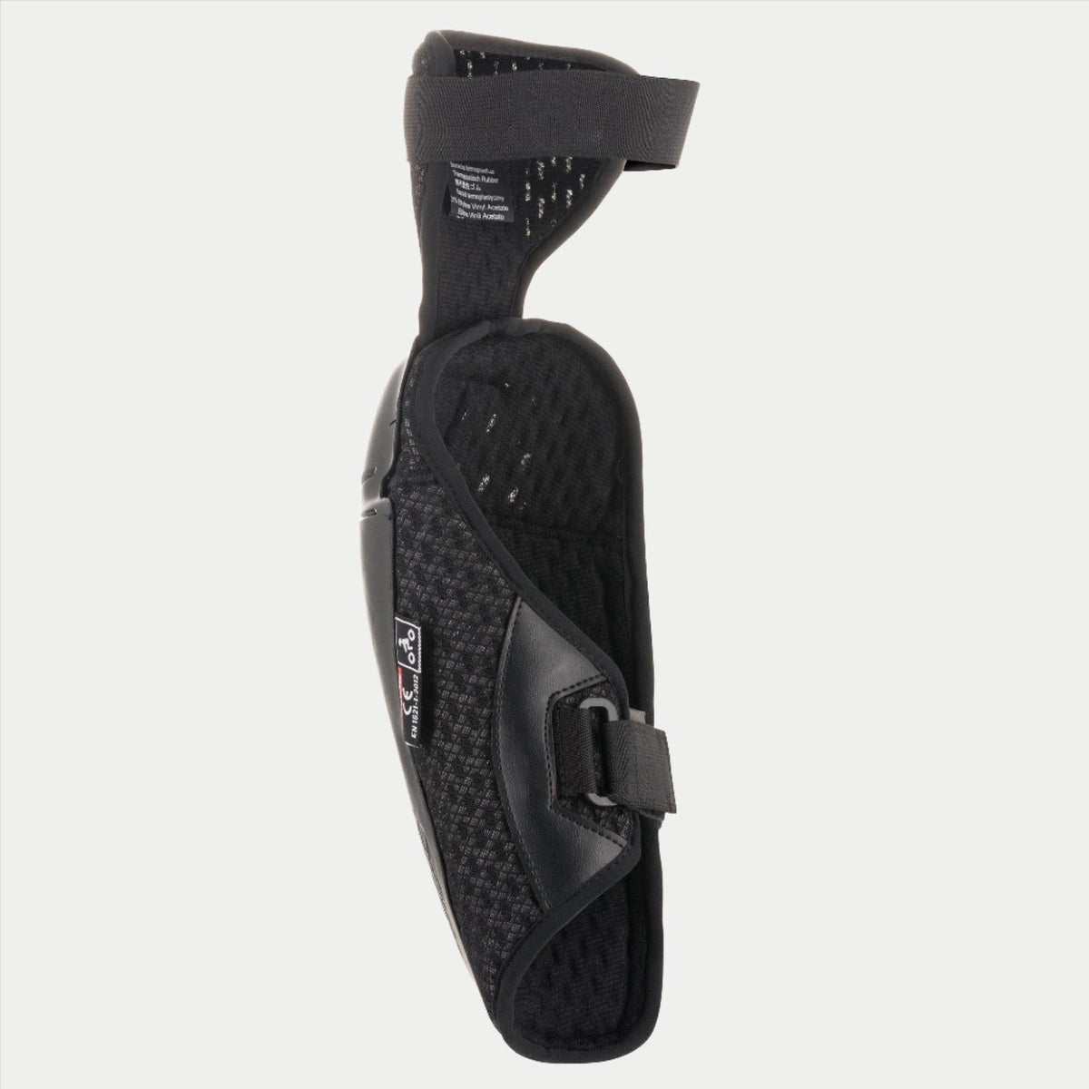 Alpinestars Youth Bionic Plus Elbow Protector, preto, vista interior que destaca o forro em malha 3D respirável e o fecho de dupla alça, design ergonómico leve para proteção de motocross juvenil