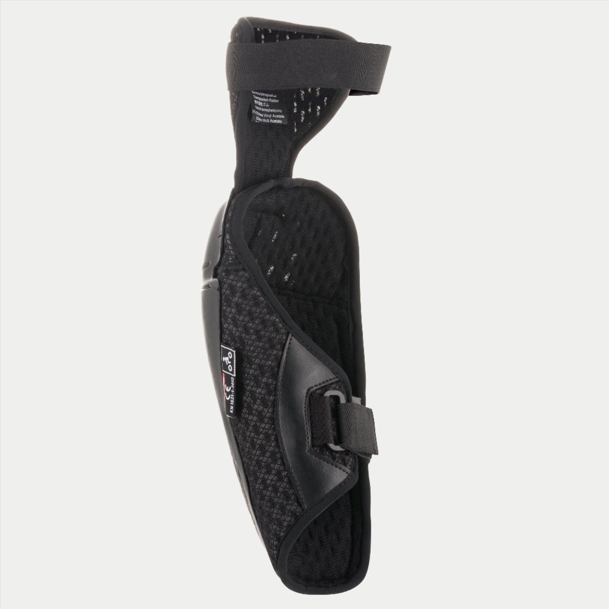 Alpinestars Youth Bionic Plus Elbow Protector, preto, vista interior que destaca o forro em malha 3D respirável e o fecho de dupla alça, design ergonómico leve para proteção de motocross juvenil