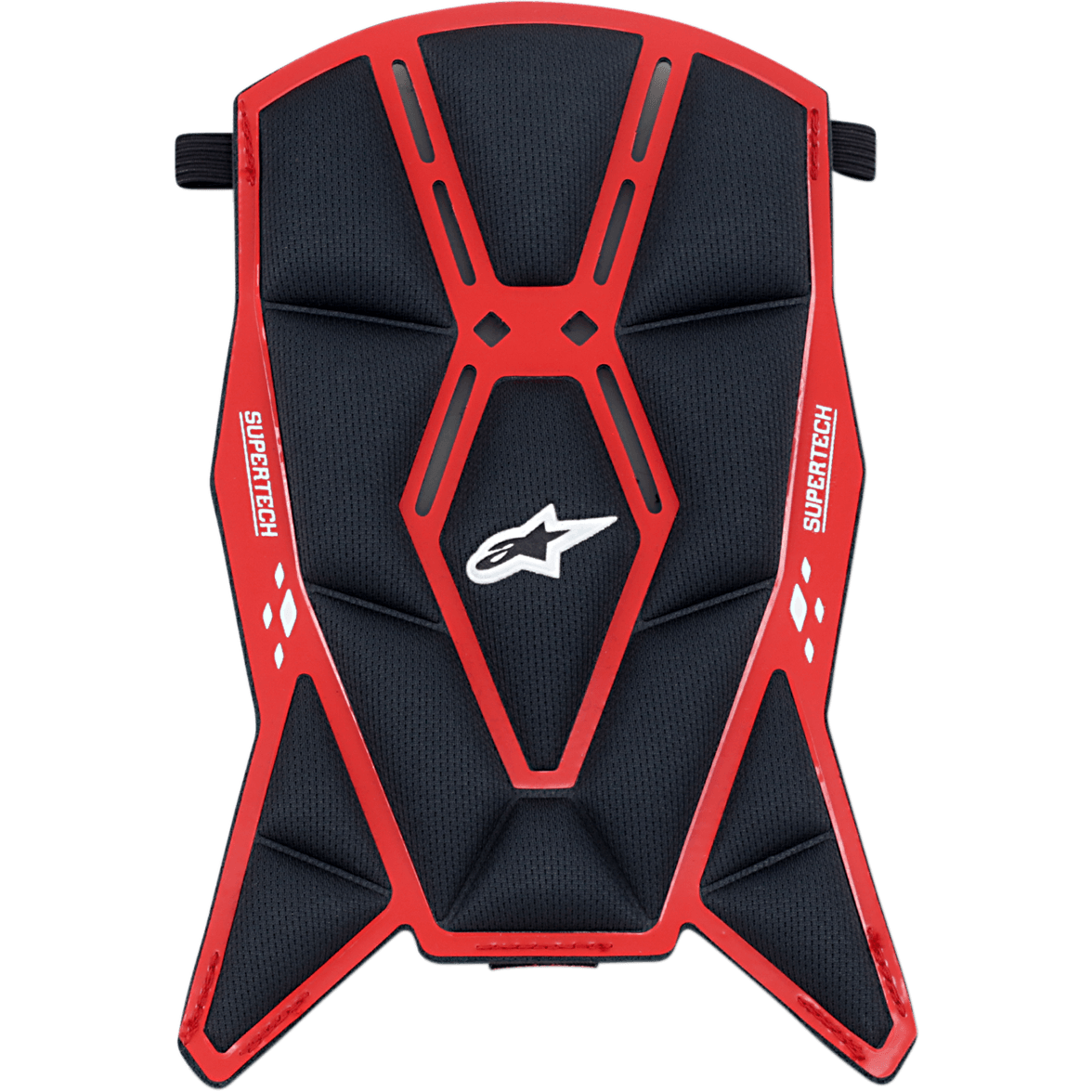 Alpinestars Supertech M10/M8 Helmet Top Pad, acolchoamento de substituição para capacete, preto e vermelho, com uma construção em malha acolchoada e estrutura geométrica vermelha, logótipo Astars branco e marca Supertech, concebido para o conforto interior de capacetes de motocross
