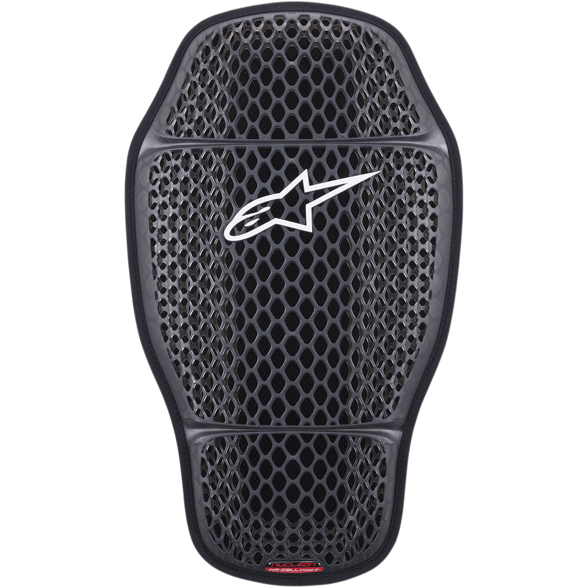 Alpinestars Nucleon KR-CELLi Back Protection Insert, proteção de costas para motociclismo, cinzento smoke transparente, design em malha alveolar com logótipo Alpinestars branco, formato ergonómico contornado, estrutura articulada de triplo segmento para o máximo fluxo de ar