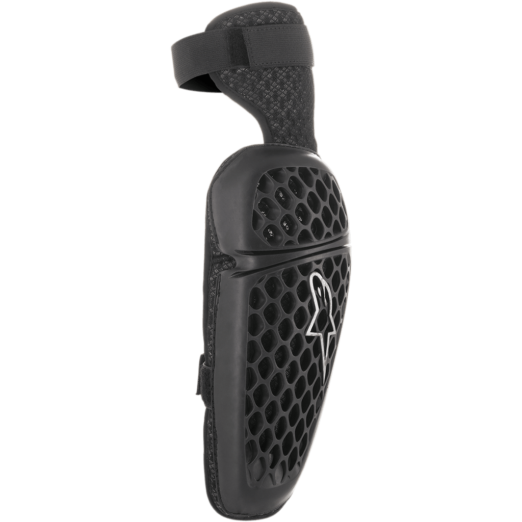 Alpinestars Youth Bionic Plus Elbow Protector, protetor de cotovelo, preto, estrutura exterior com padrão em favo de mel e logótipo Astar branco, sistema de fecho com duas alças, proteção ergonómica de motocross e off-road para jovens