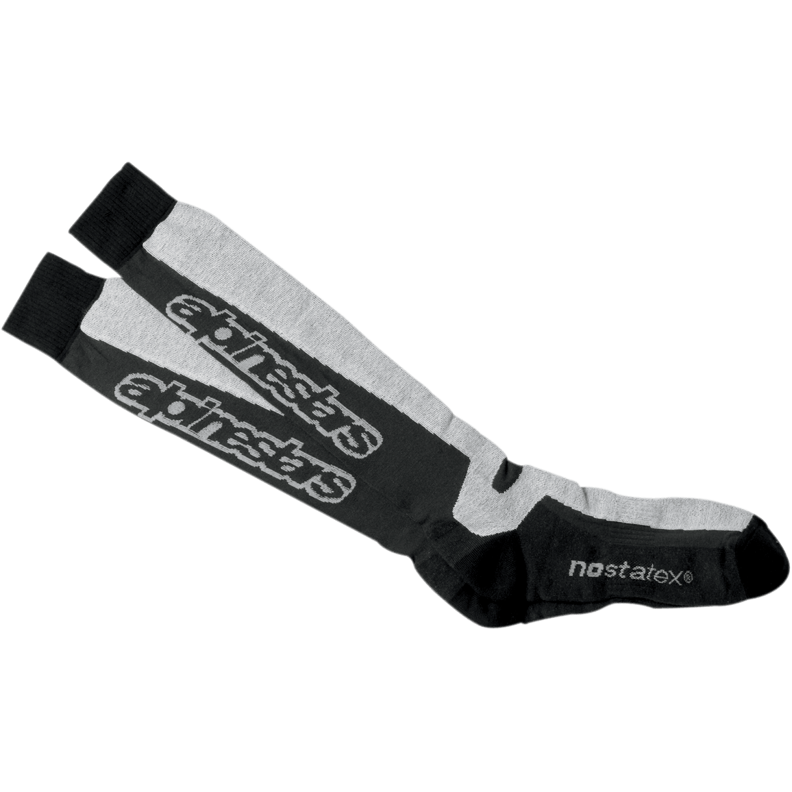 Alpinestars Thermal Tech Socks, meias de alta performance para motociclismo até ao joelho, pretas e cinzentas, malha técnica que absorve a humidade com tecnologia Nostatex e logótipo Alpinestars